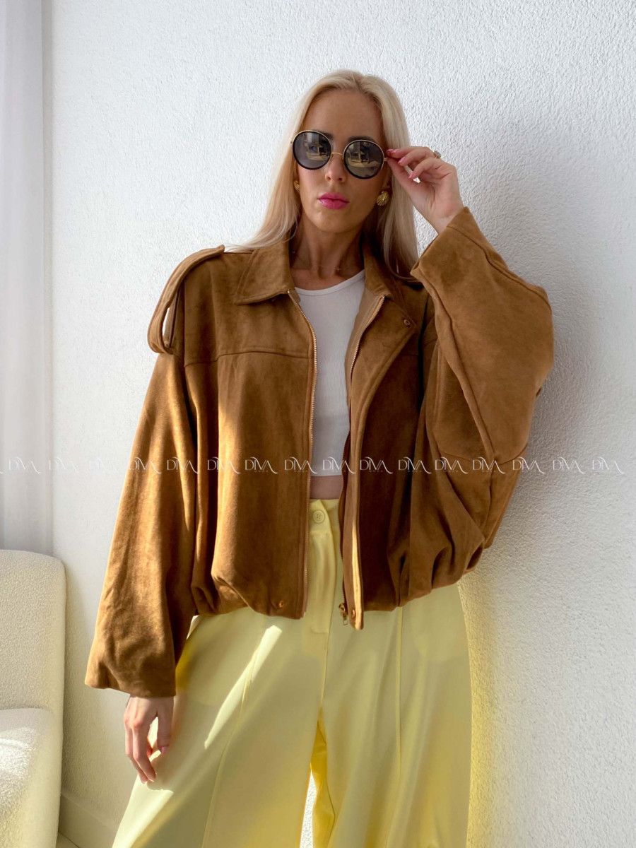 Netopieria bunda z brúsenej koženky suede hnedá A 101