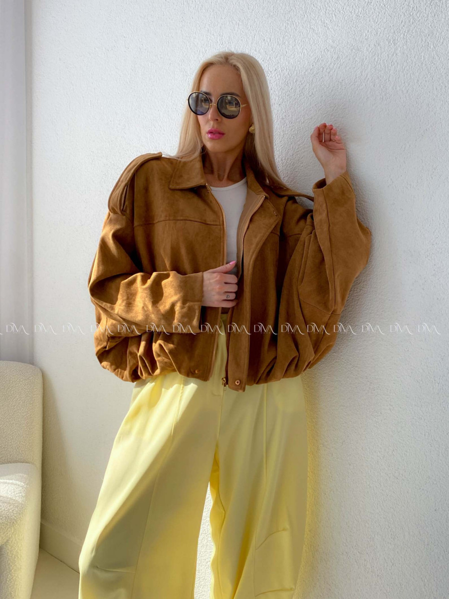 Netopieria bunda z brúsenej koženky suede hnedá A 101