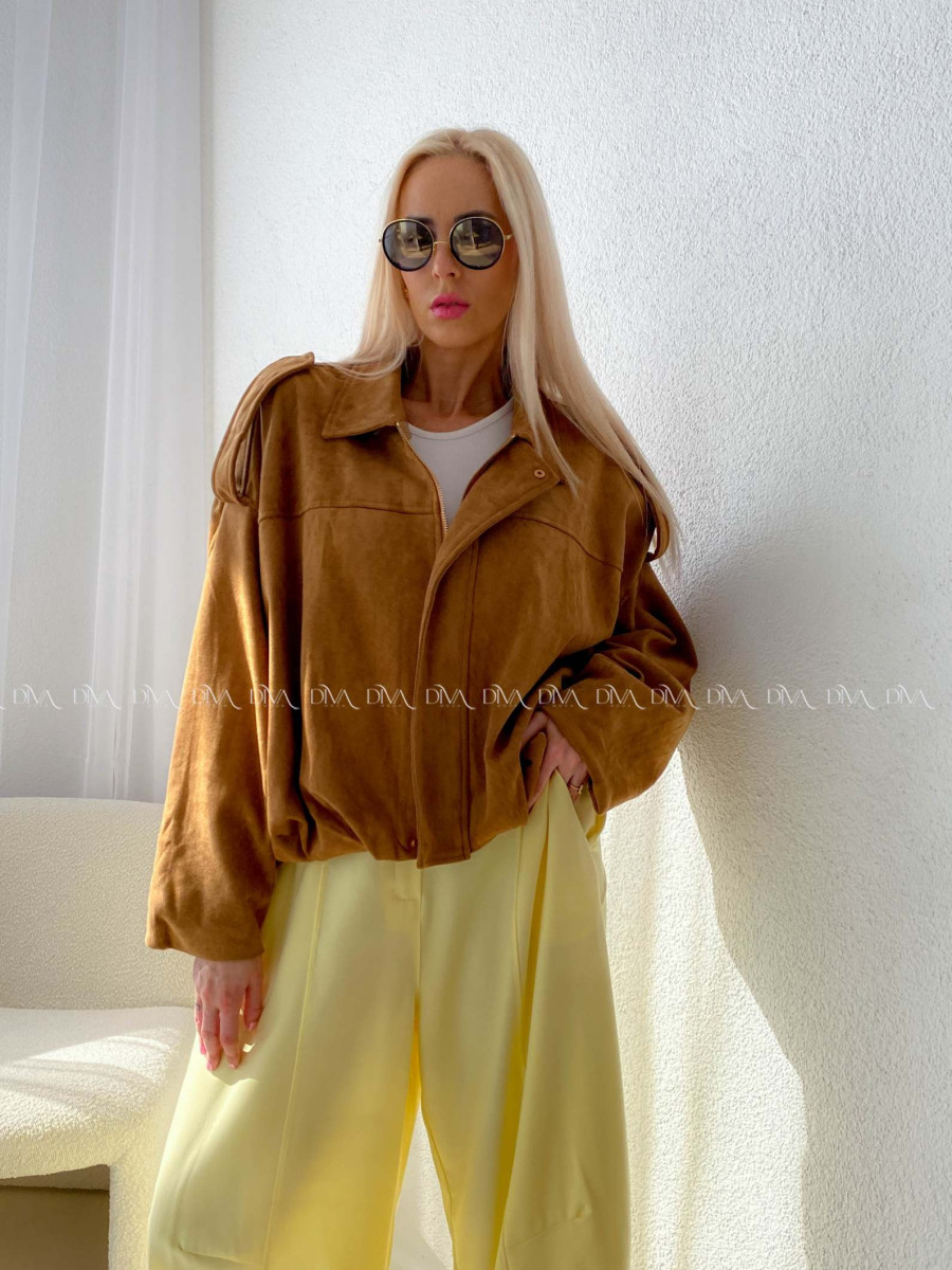 Netopieria bunda z brúsenej koženky suede hnedá A 101