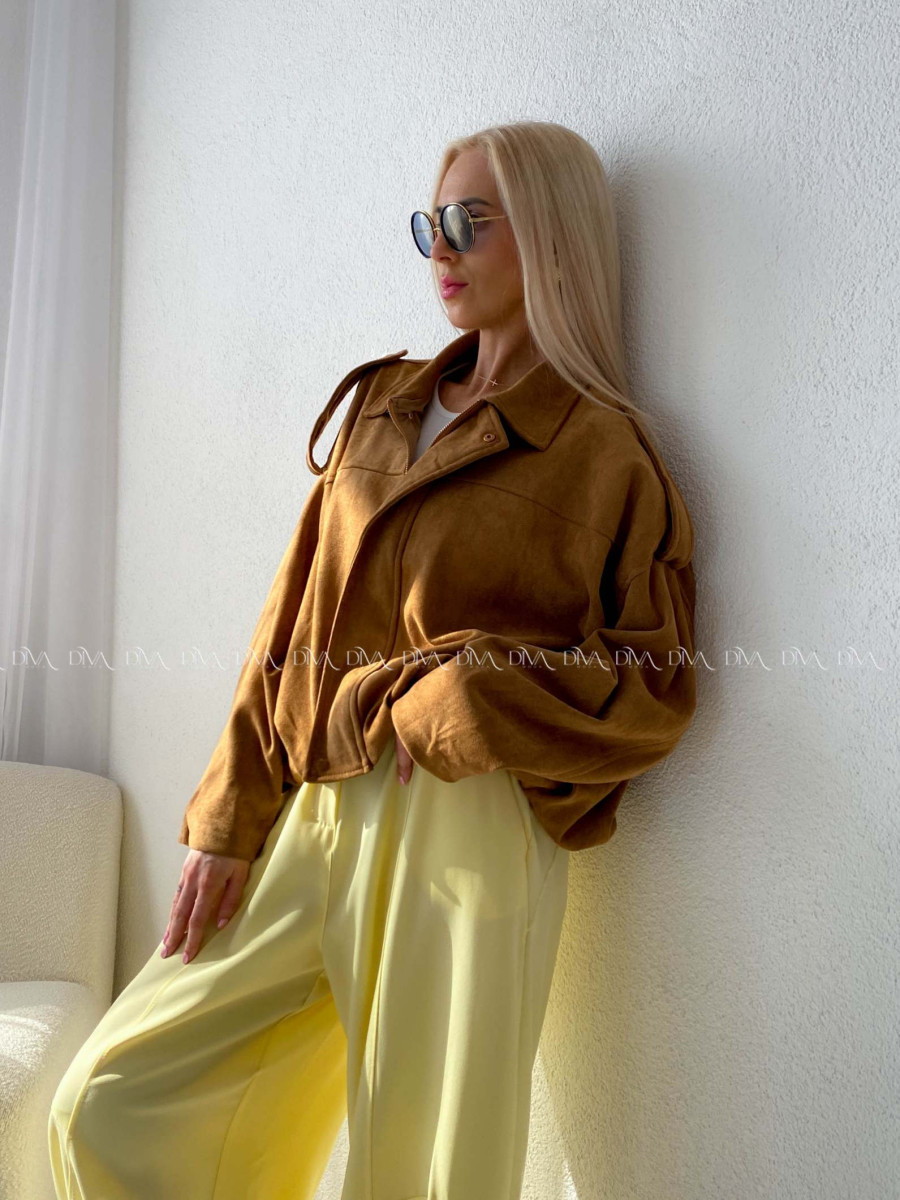 Netopieria bunda z brúsenej koženky suede hnedá A 101