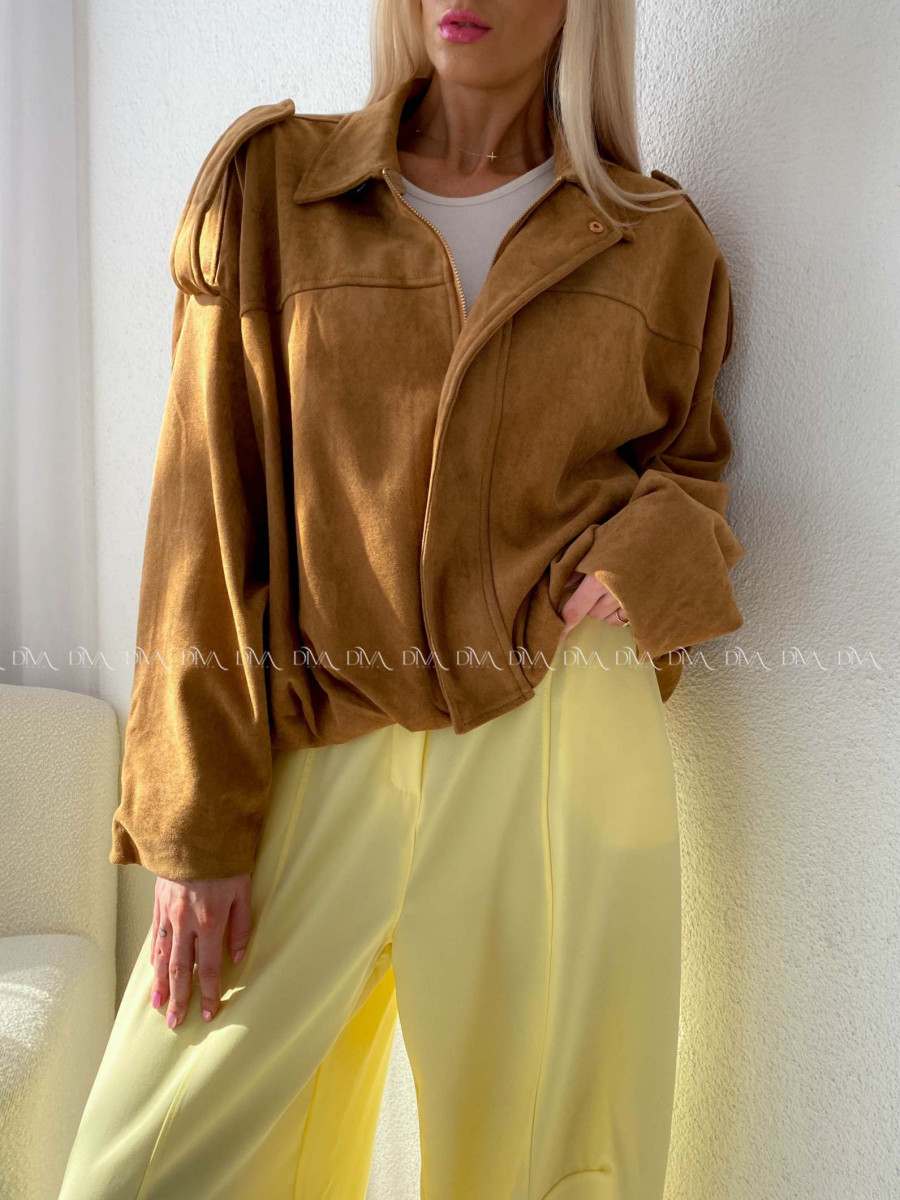 Netopieria bunda z brúsenej koženky suede hnedá A 101