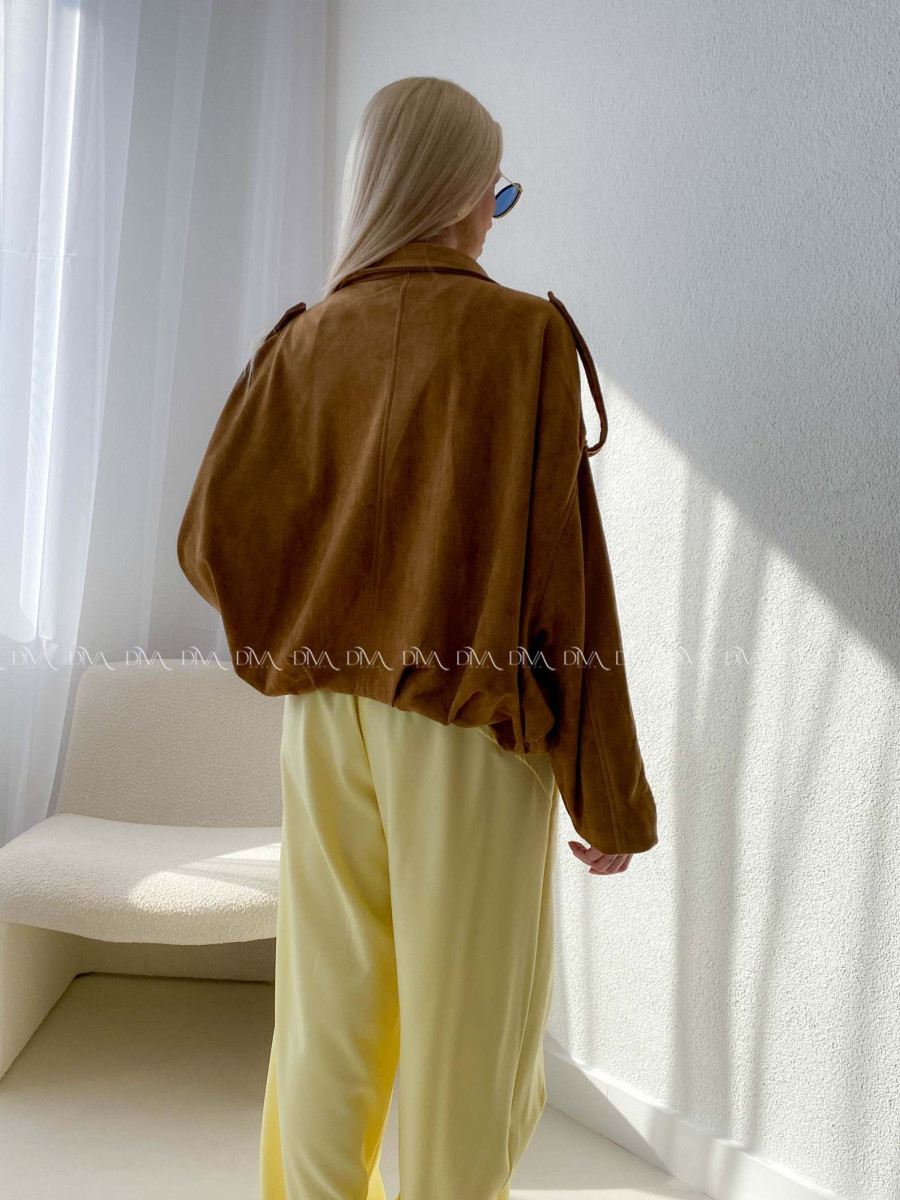 Netopieria bunda z brúsenej koženky suede hnedá A 101