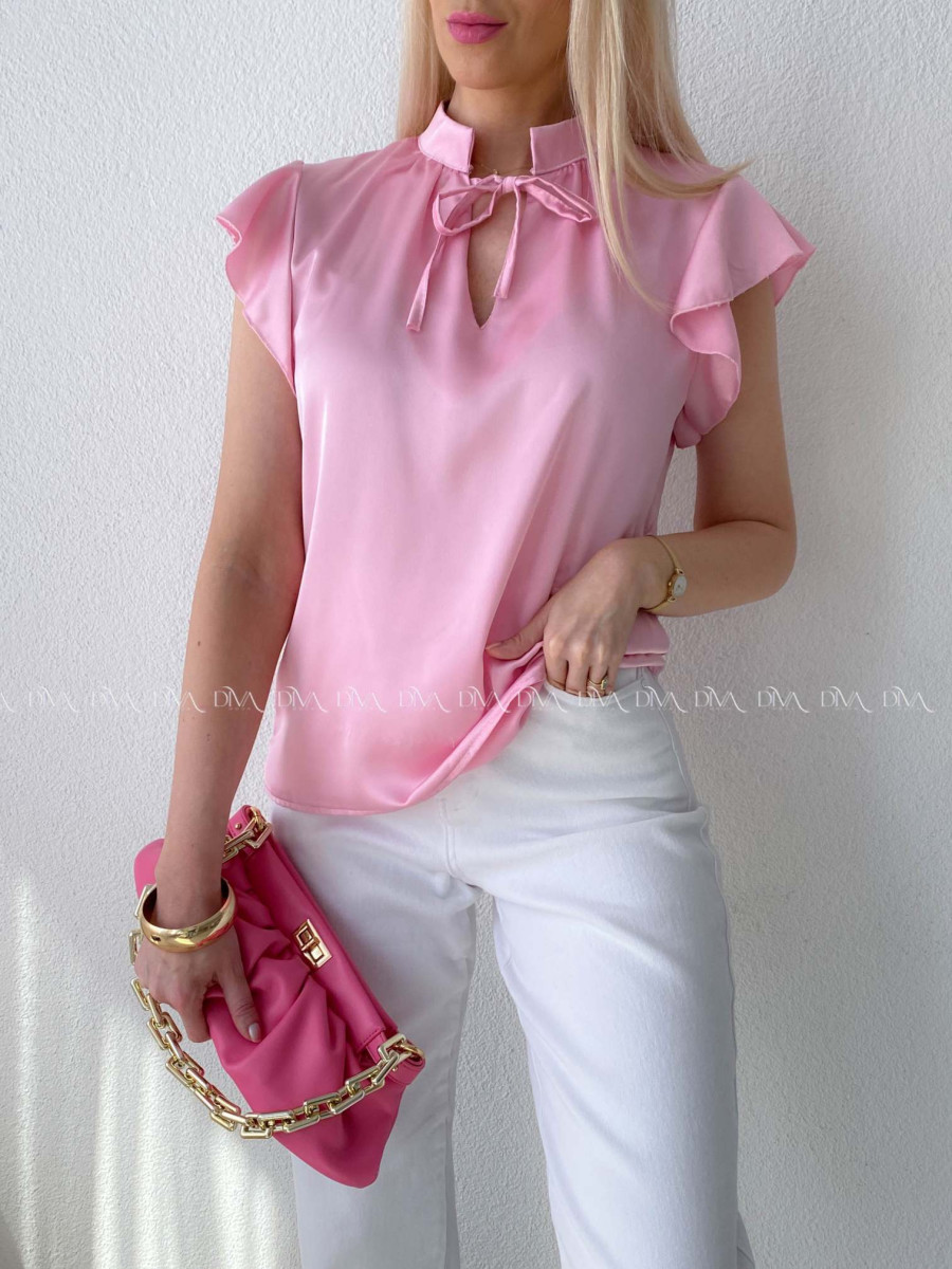 Saténová blúzka s volánikmi ružová AB 303