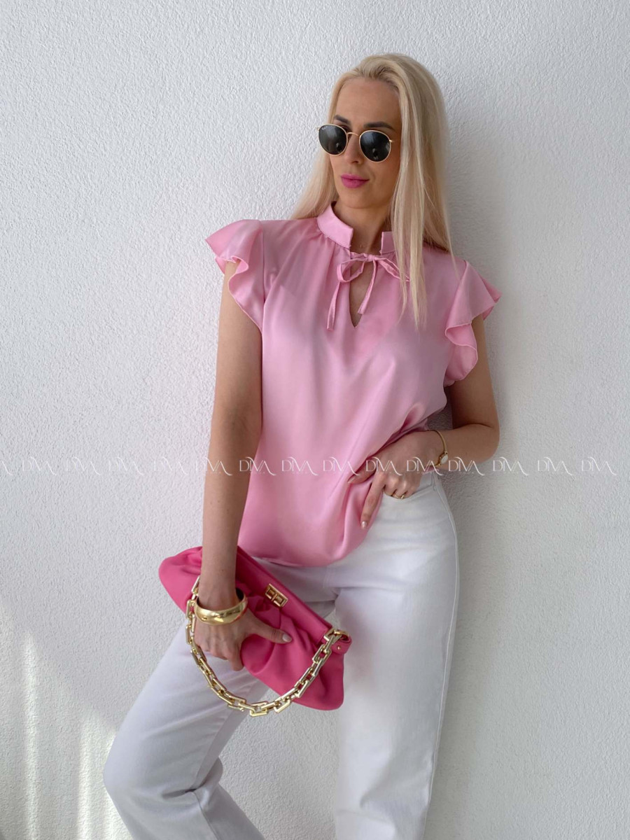 Saténová blúzka s volánikmi ružová AB 303
