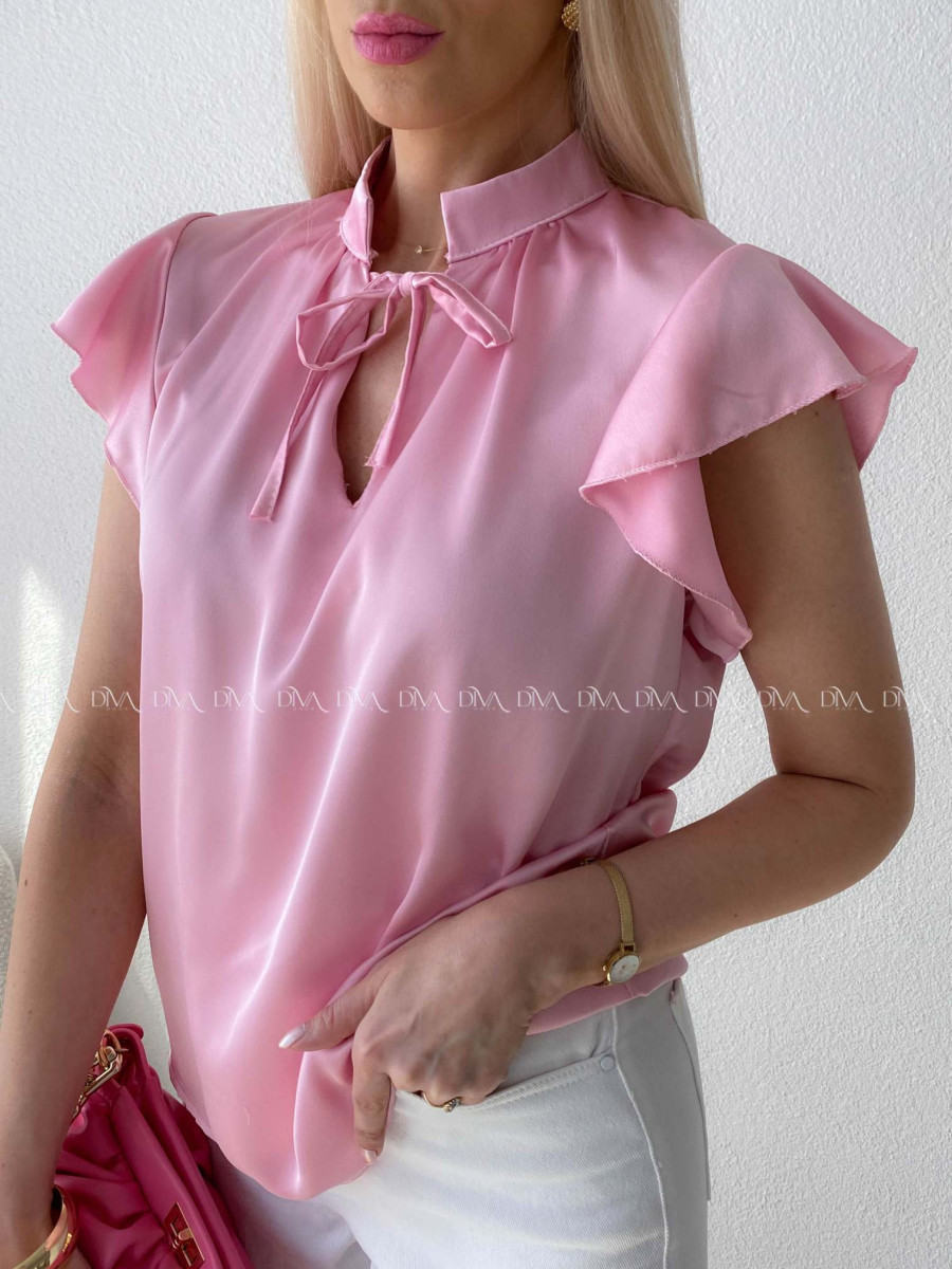 Saténová blúzka s volánikmi ružová AB 303