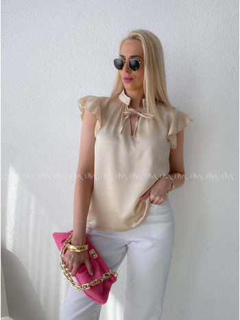 Saténová blúzka s volánikmi béžovo-zlatá AB 303