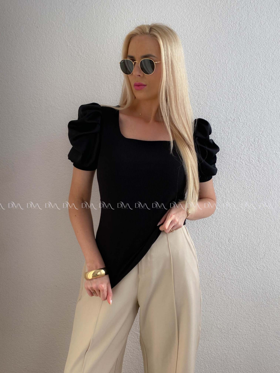 Top so saténovými puf rukávmi čierny AB 301