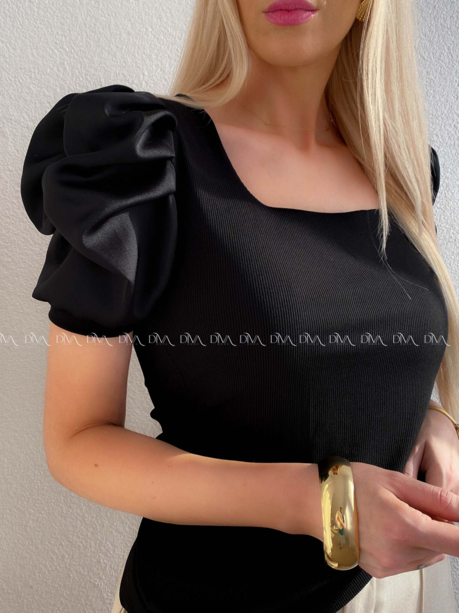 Top so saténovými puf rukávmi čierny AB 301