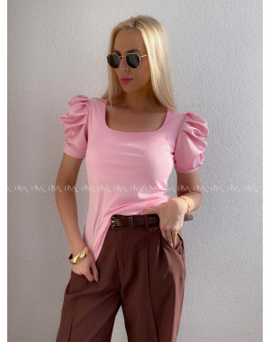 Top so saténovými puf rukávmi baby pink AB 301