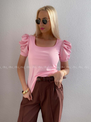 Top so saténovými puf rukávmi baby pink AB 301