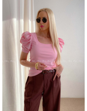 Top so saténovými puf rukávmi baby pink AB 301