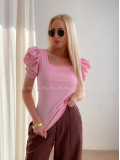 Top so saténovými puf rukávmi baby pink AB 301