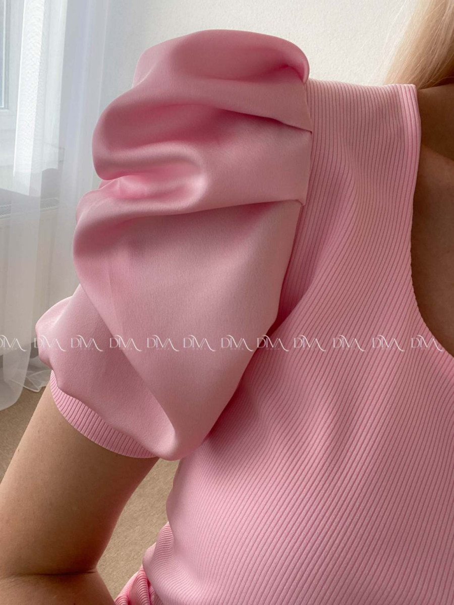 Top so saténovými puf rukávmi baby pink AB 301
