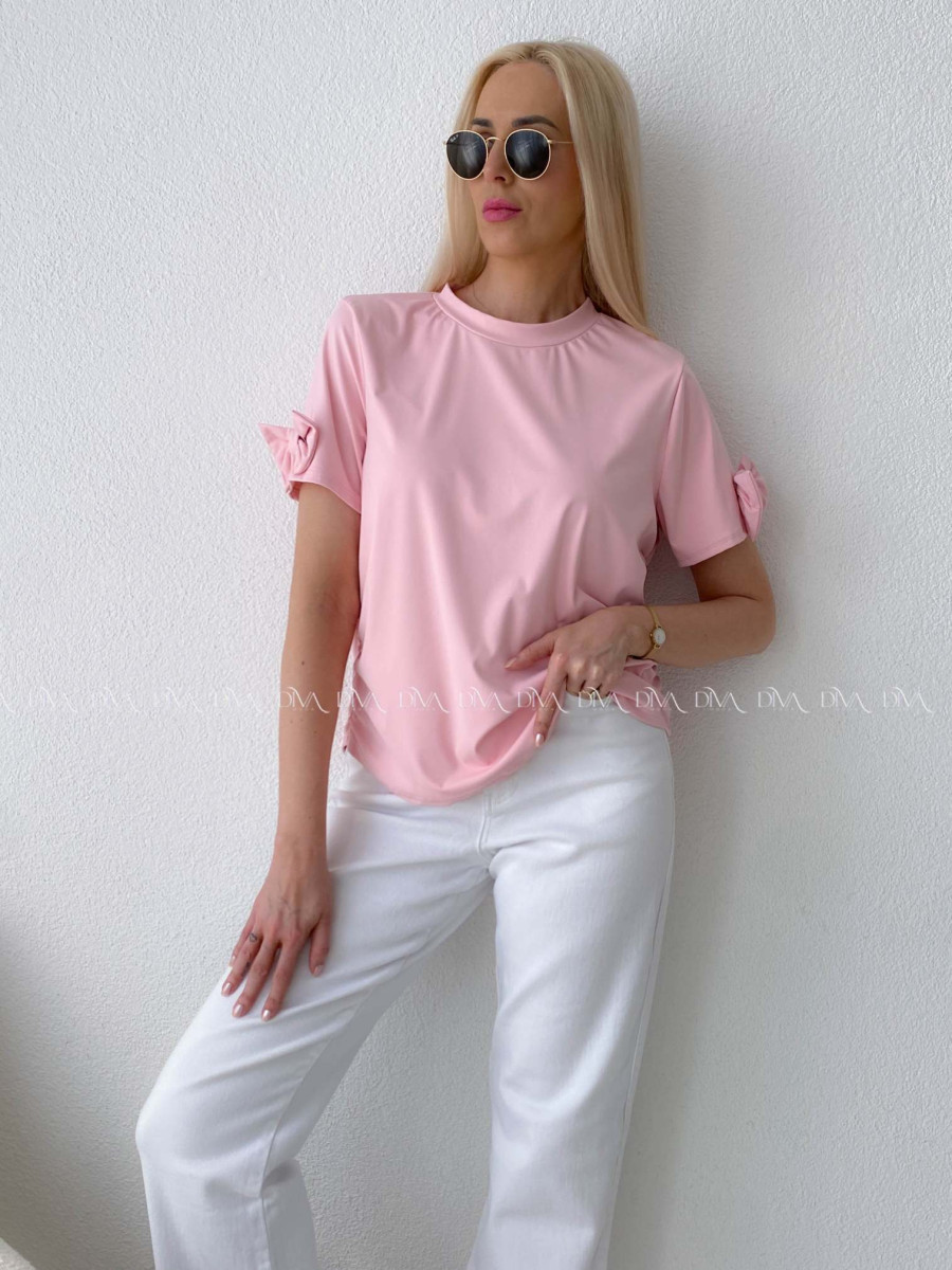 Tričko s mašľami na rukávoch baby pink AB 303