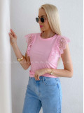 Tričko s volánikmi na ramenách ružové AB 230