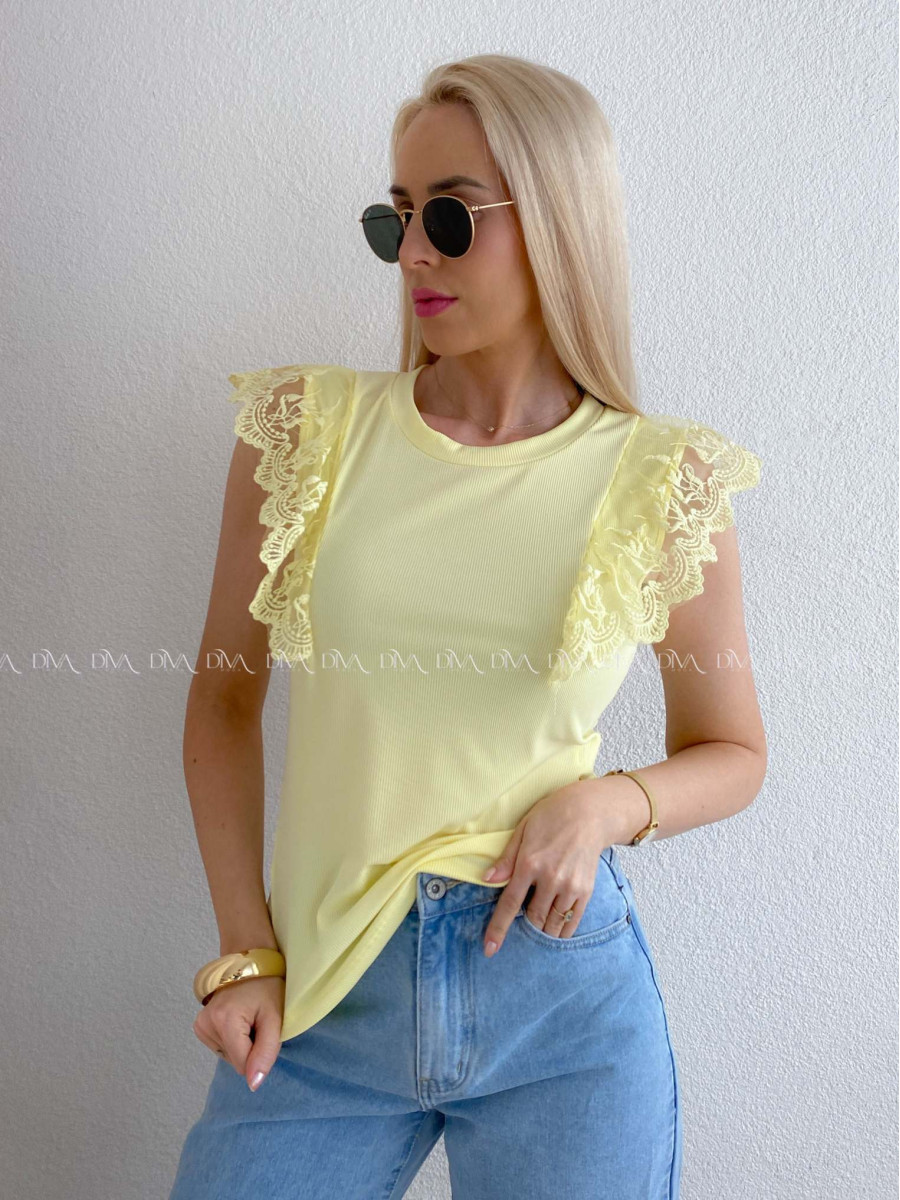 Tričko s volánikmi na ramenách žlté AB 230