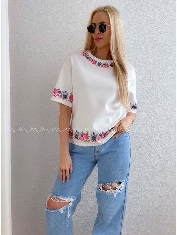 Tričko s kvetmi folk smotanové AB 232