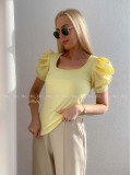 Top so saténovými puf rukávmi žltý AB 301