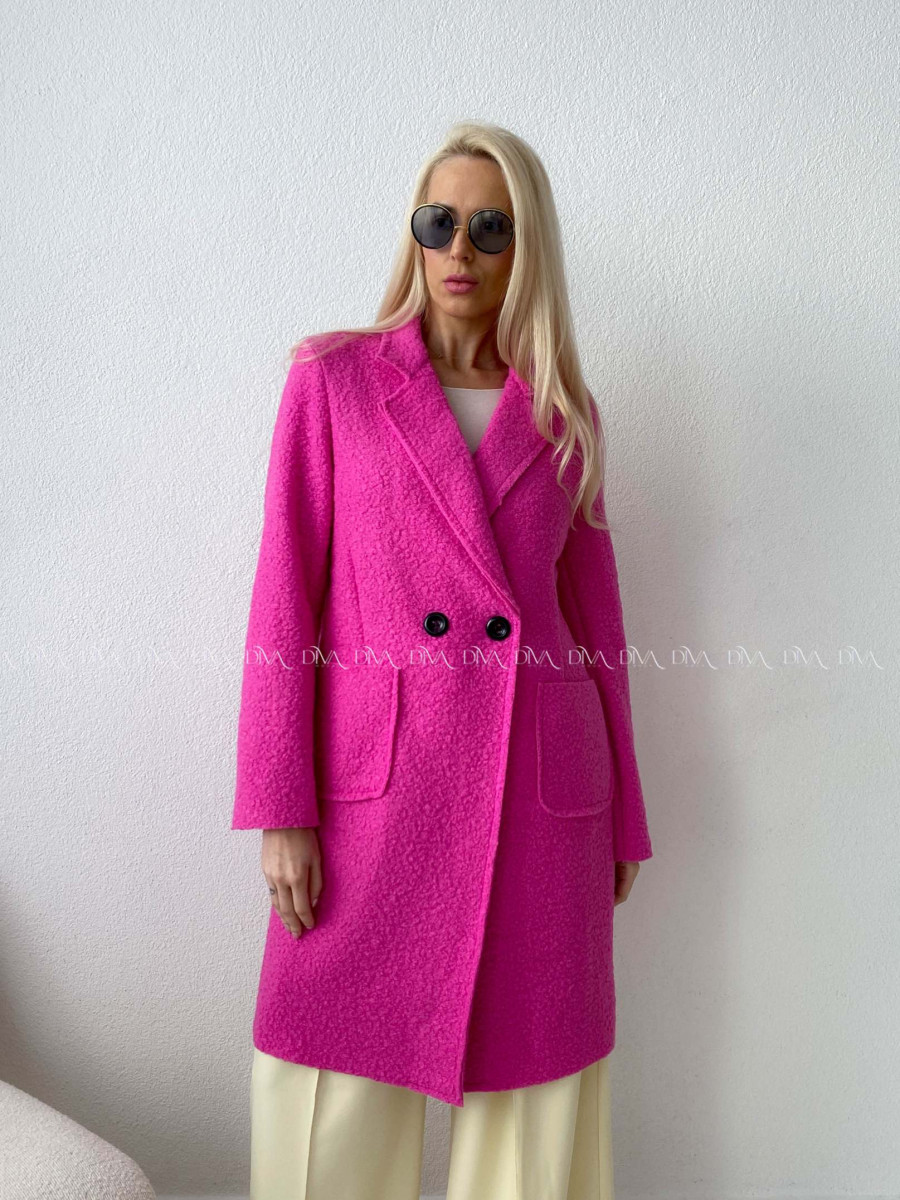  Bouclé midi kabát ružový AA 103