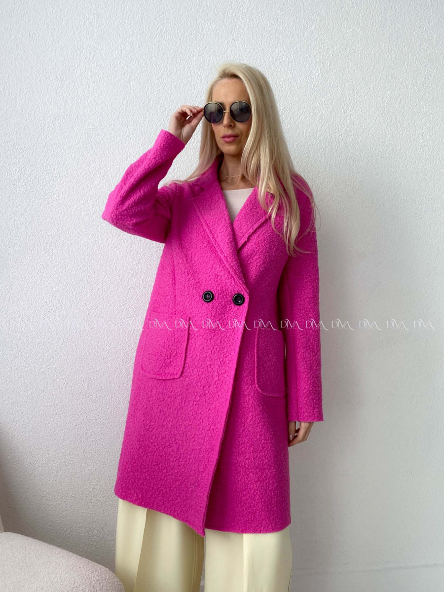  Bouclé midi kabát ružový AA 103