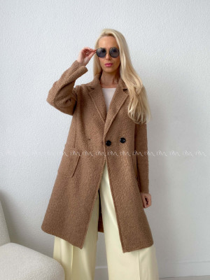  Bouclé midi kabát hnedý A 203