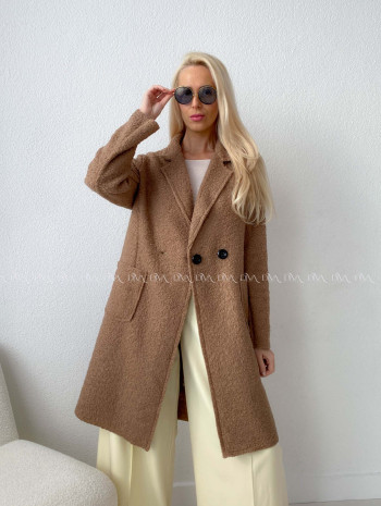  Bouclé midi kabát hnedý A 203