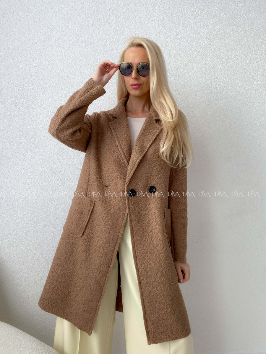  Bouclé midi kabát hnedý A 203