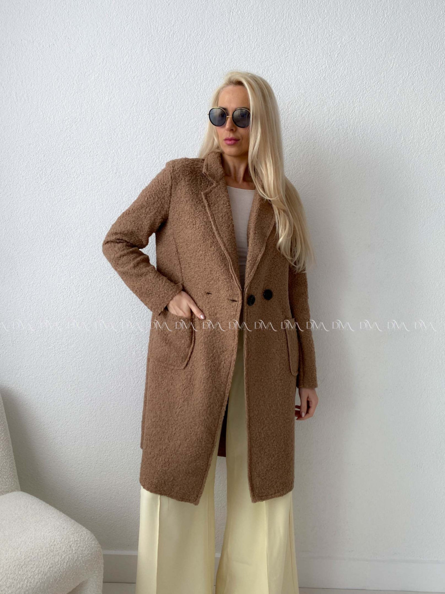  Bouclé midi kabát hnedý A 203