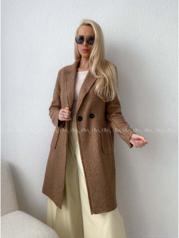 Bouclé midi kabát hnedý A 203 Bouclé midi kabát hnedý A 203