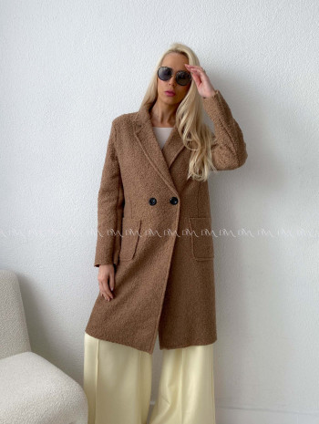  Bouclé midi kabát hnedý A 203