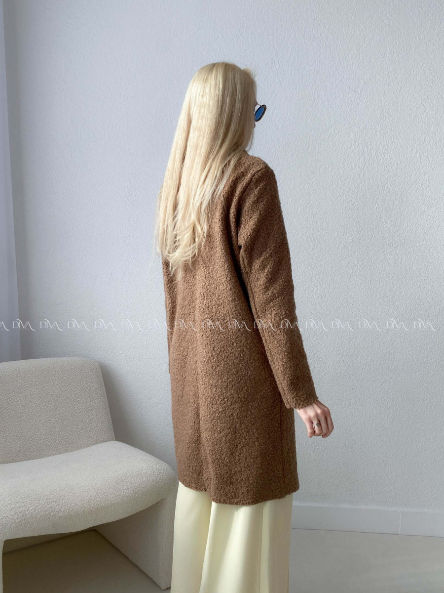  Bouclé midi kabát hnedý A 203