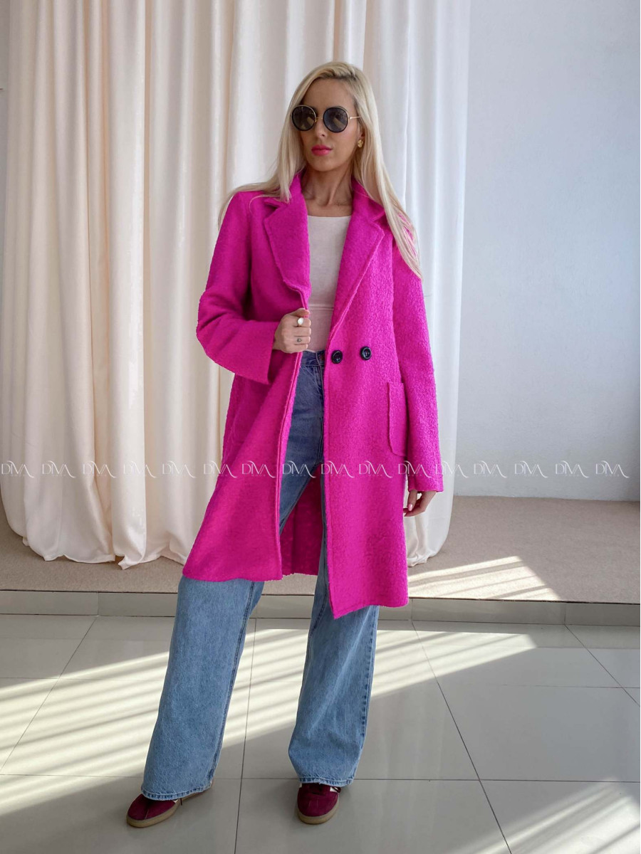  Bouclé midi kabát ružový AA 103