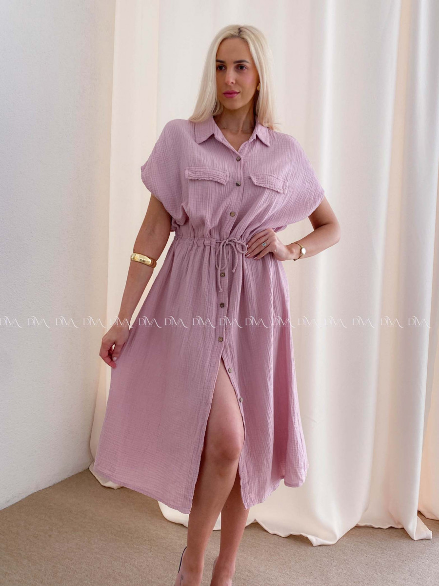 Mušelínové košeľové šaty Ria pudrovo ružové AB 126