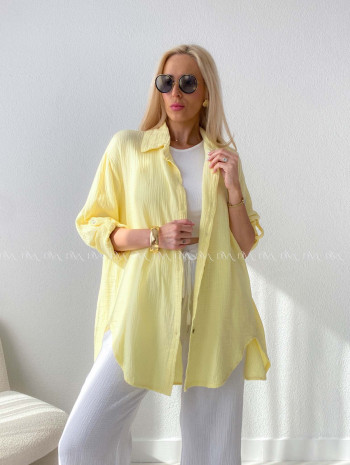 Predĺžená Mušelínová oversize košeľa butter yellow AB 313