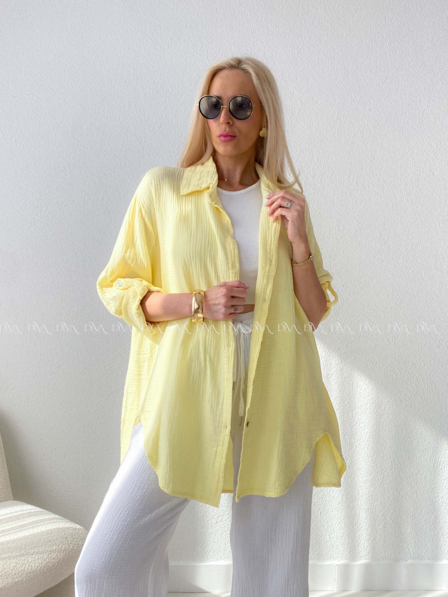 Predĺžená Mušelínová oversize košeľa butter yellow AB 313