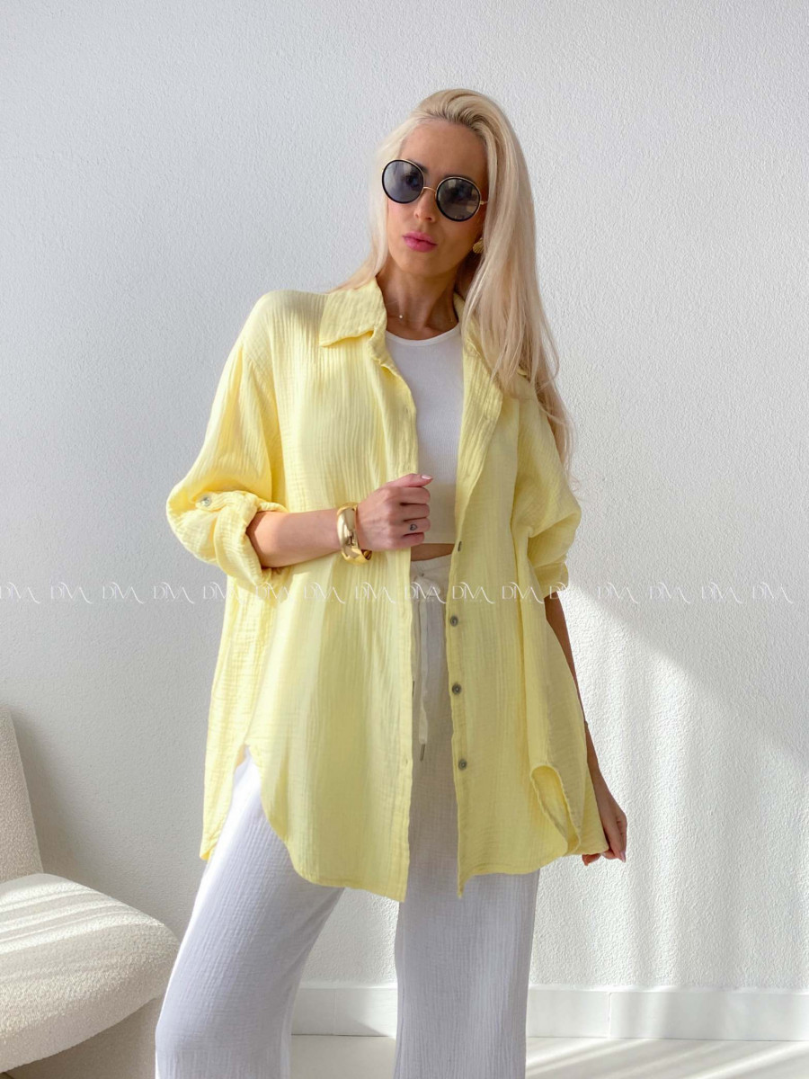 Predĺžená Mušelínová oversize košeľa butter yellow AB 313