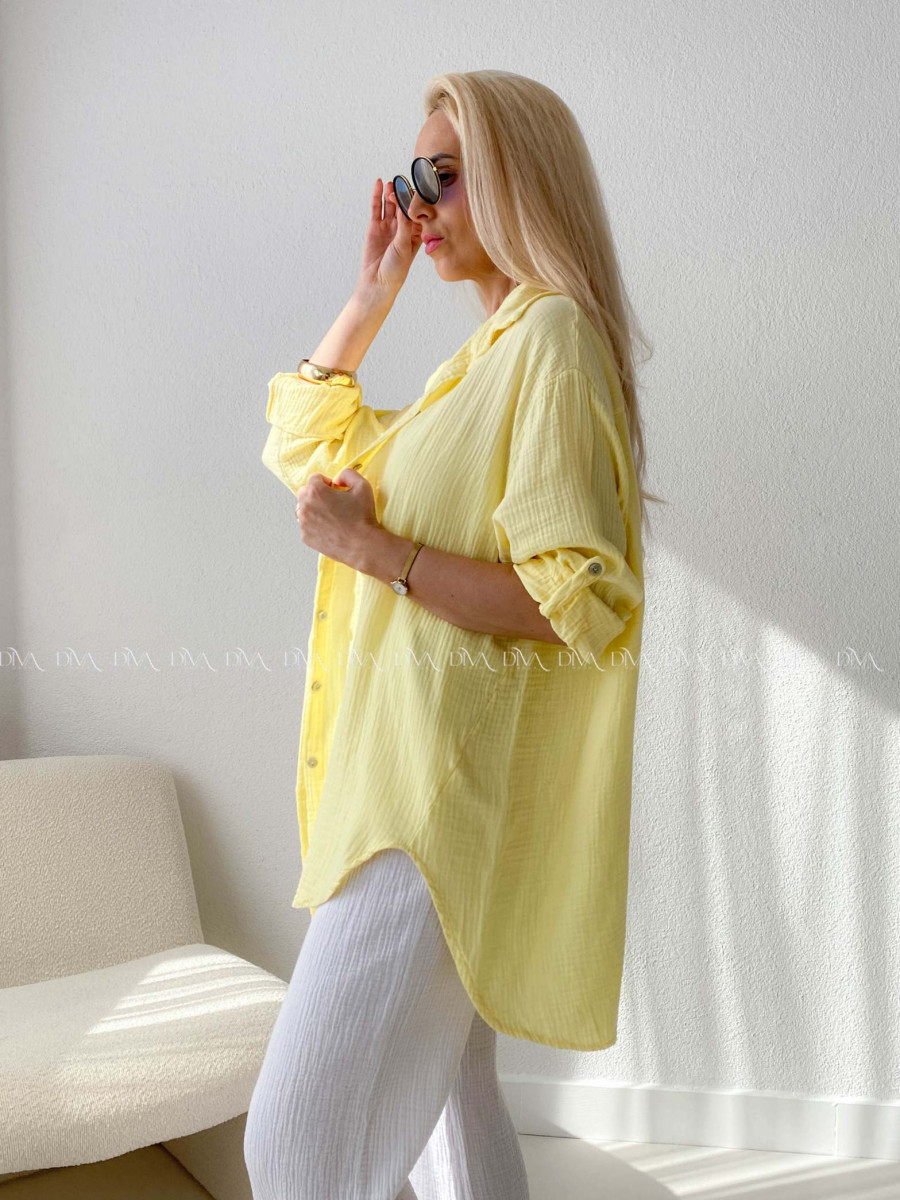 Predĺžená Mušelínová oversize košeľa butter yellow AB 313