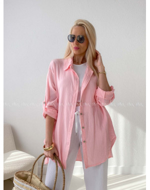 Predĺžená Mušelínová oversize košeľa ružová AB 313