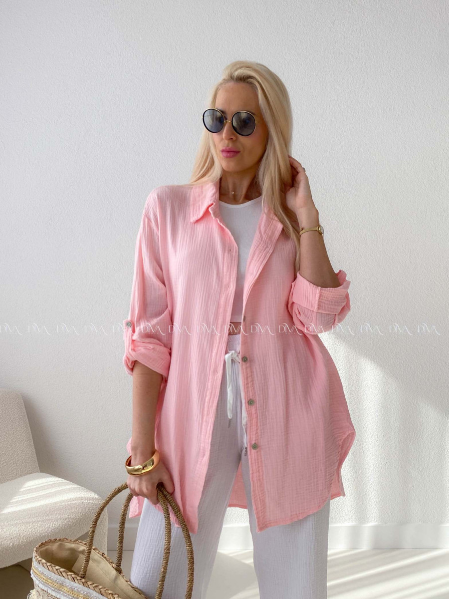 Predĺžená Mušelínová oversize košeľa ružová AB 313
