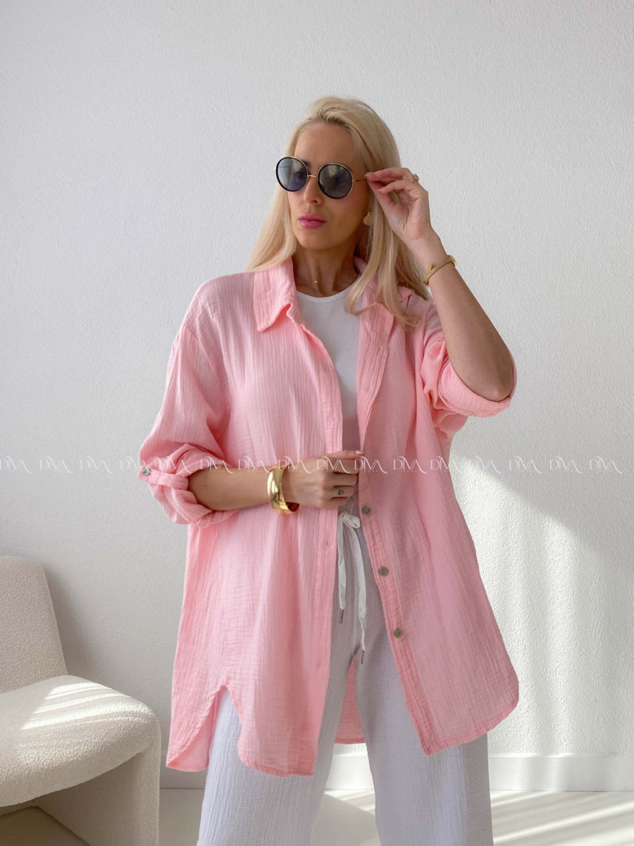 Predĺžená Mušelínová oversize košeľa ružová AB 313