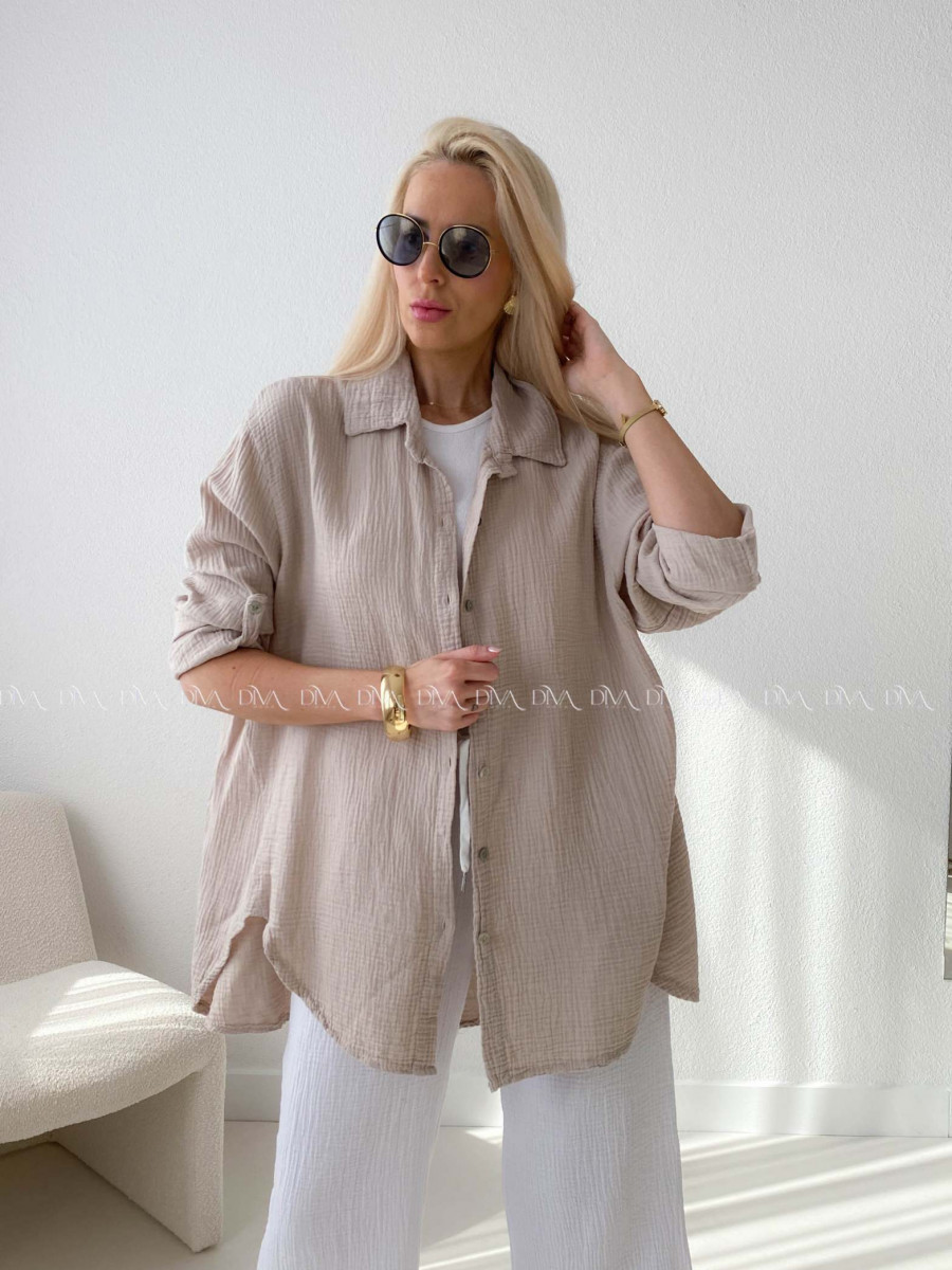 Predĺžená Mušelínová oversize košeľa béžová AB 313