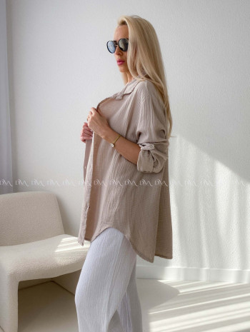 Predĺžená Mušelínová oversize košeľa béžová AB 313