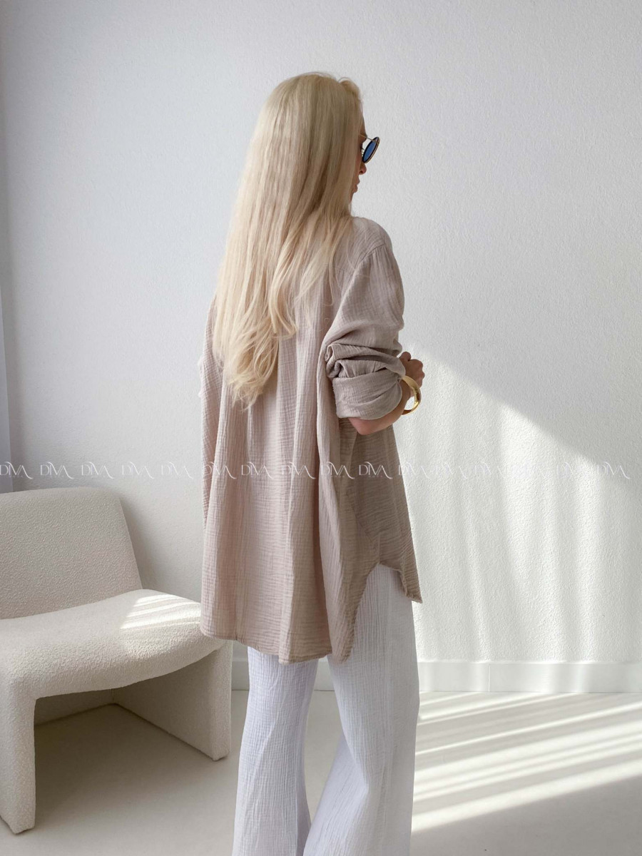 Predĺžená Mušelínová oversize košeľa béžová AB 313