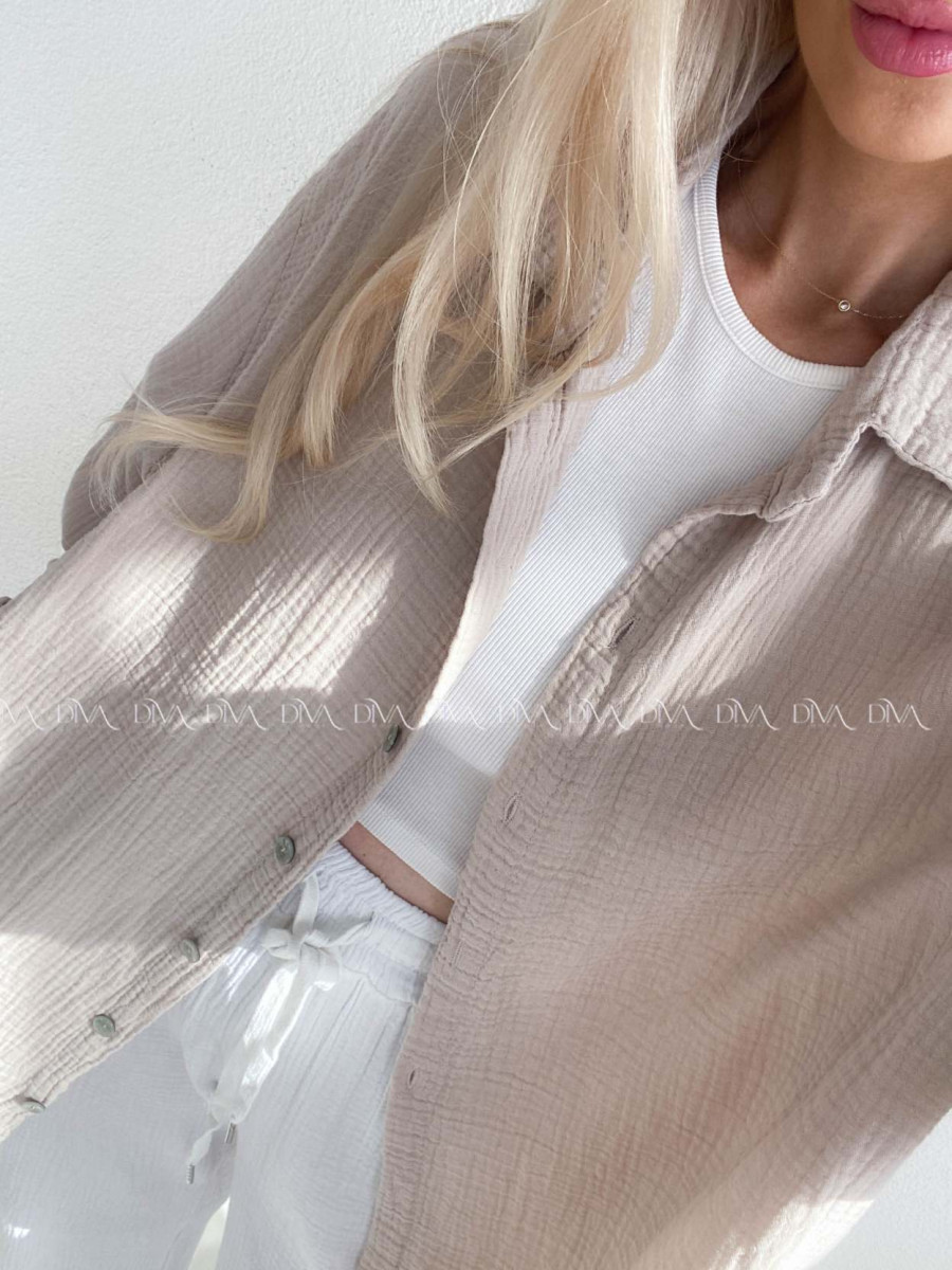 Predĺžená Mušelínová oversize košeľa béžová AB 313