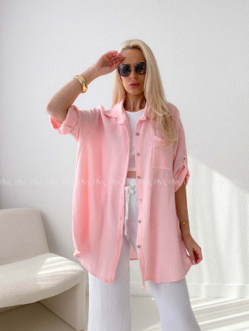 Mušelínová oversize košeľa s vreckom ružová AB 314