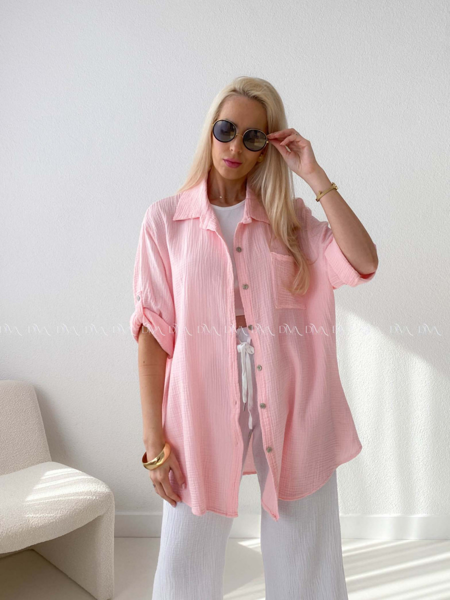 Mušelínová oversize košeľa s vreckom ružová AB 314