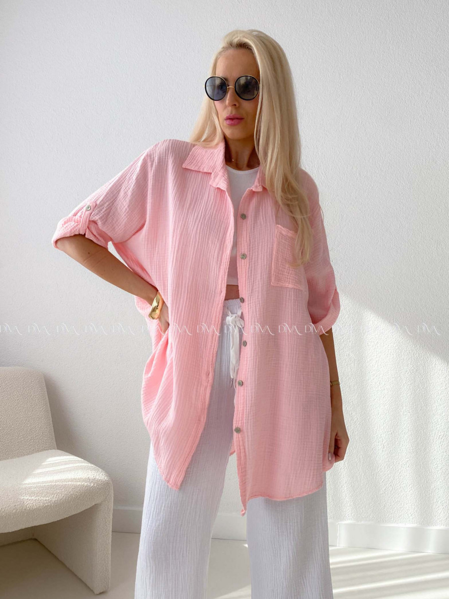 Mušelínová oversize košeľa s vreckom ružová AB 314