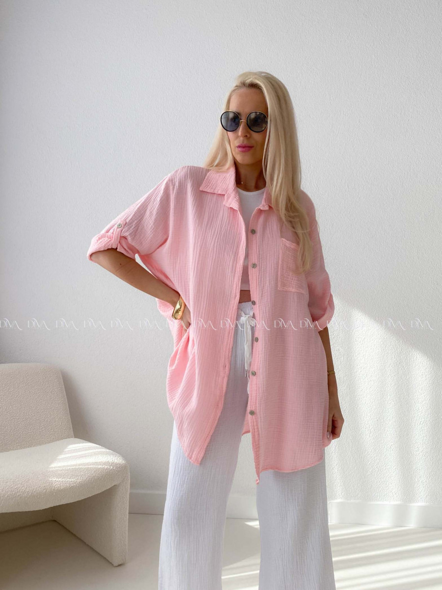 Mušelínová oversize košeľa s vreckom ružová AB 314