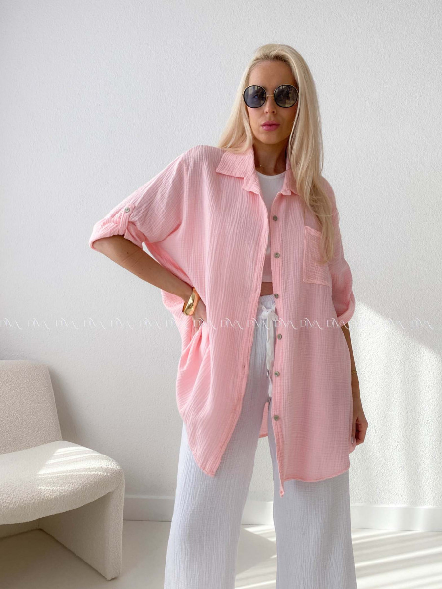 Mušelínová oversize košeľa s vreckom ružová AB 314