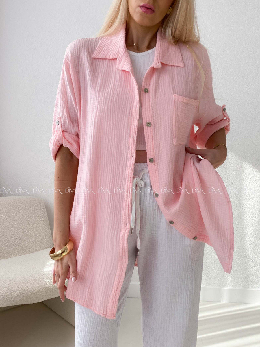 Mušelínová oversize košeľa s vreckom ružová AB 314